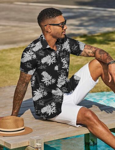 COOFANDY Men's Hawaiian Shirt Short Sleeve Casual Button Down Tropical Summer Beach Aloha Shirts in Kuwait