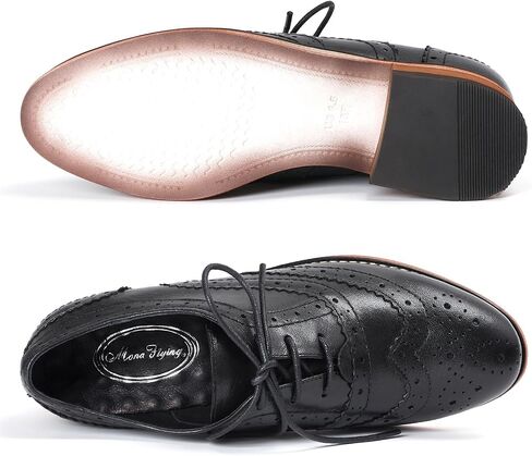 حذاء Mona Flying للسيدات مصنوع يدويًا ومريح من نوع Wingtip Oxfords Brogue للسيدات بأربطة من الجلد in Saudi Arabia