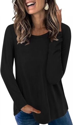 LONGYUAN Womens Long Sleeve Tops 2025 Fall Casual Tunic Stretchy Loose T-Shirts Basic Blouse in Saudi Arabia