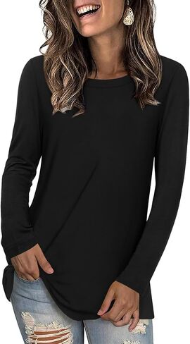 LONGYUAN Womens Long Sleeve Tops 2025 Fall Casual Tunic Stretchy Loose T-Shirts Basic Blouse in Saudi Arabia
