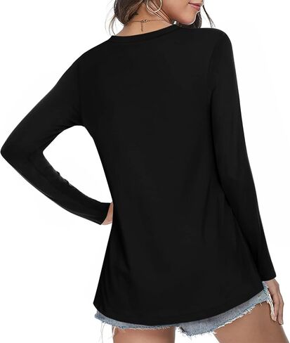 LONGYUAN Womens Long Sleeve Tops 2025 Fall Casual Tunic Stretchy Loose T-Shirts Basic Blouse in Saudi Arabia