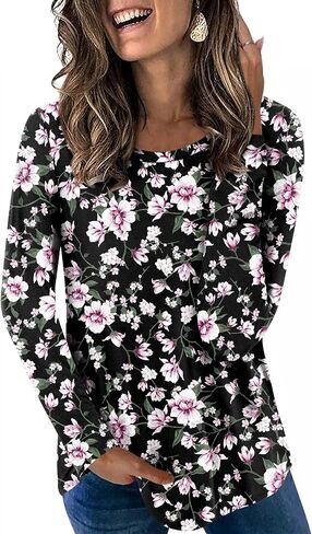 LONGYUAN Womens Long Sleeve Tops 2025 Fall Casual Tunic Stretchy Loose T-Shirts Basic Blouse in Saudi Arabia