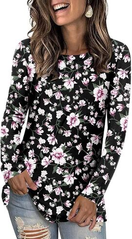 LONGYUAN Womens Long Sleeve Tops 2025 Fall Casual Tunic Stretchy Loose T-Shirts Basic Blouse in Saudi Arabia