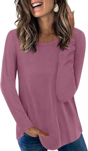 LONGYUAN Womens Long Sleeve Tops 2025 Fall Casual Tunic Stretchy Loose T-Shirts Basic Blouse in Saudi Arabia
