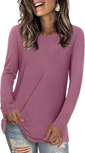 LONGYUAN Womens Long Sleeve Tops 2025 Fall Casual Tunic Stretchy Loose T-Shirts Basic Blouse in Saudi Arabia
