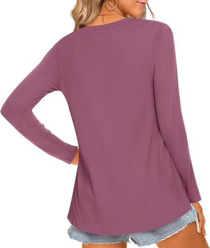 LONGYUAN Womens Long Sleeve Tops 2025 Fall Casual Tunic Stretchy Loose T-Shirts Basic Blouse in Saudi Arabia