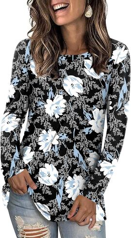 LONGYUAN Womens Long Sleeve Tops 2025 Fall Casual Tunic Stretchy Loose T-Shirts Basic Blouse in Saudi Arabia