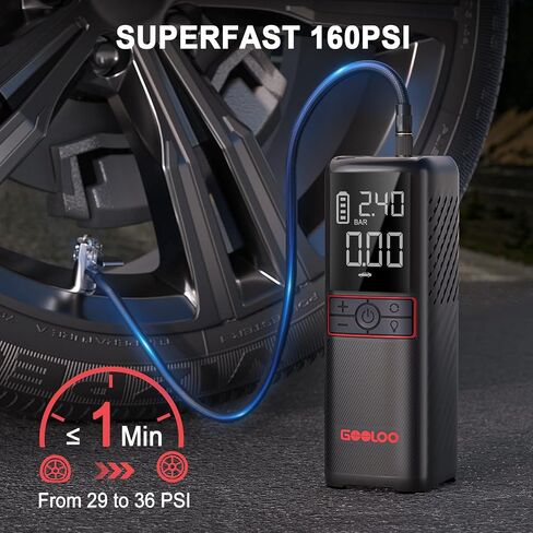 GOOLOO GT160 Tire Inflator Portable Air Compressor, 3X Faster 160PSI Portable Air Pump for Car Tires, Cordless Tire Pump with Digital Pressure Gauge for Cars, Bikes, Balls, Motorcycles,Auto-Shutoff in Saudi Arabia