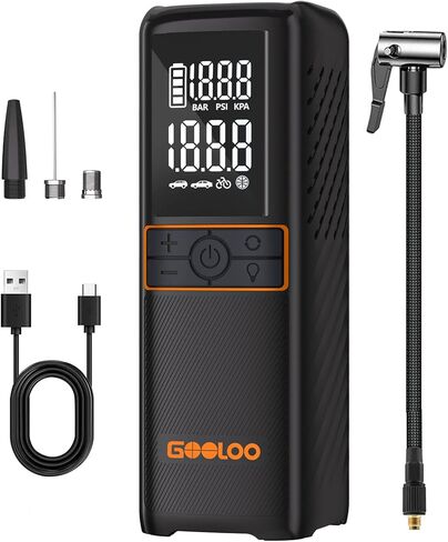 ضاغط هواء محمول منفاخ الإطارات GOOLOO GT160، مضخة هواء محمولة أسرع 3X 160 رطل لكل بوصة مربعة لإطارات السيارات، مضخة إطارات لاسلكية مع مقياس ضغط رقمي للسيارات والدراجات والكرات والدراجات النارية والإيقاف التلقائي in Kuwait