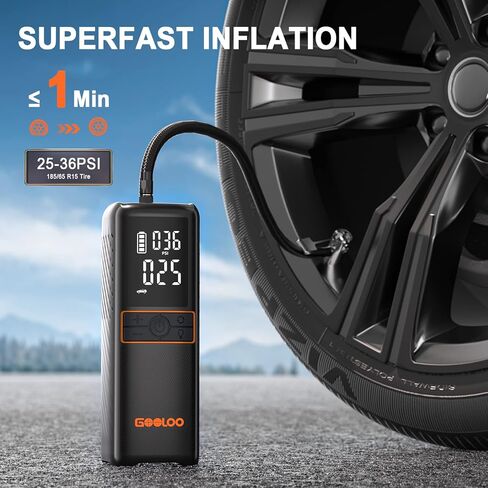 ضاغط هواء محمول منفاخ الإطارات GOOLOO GT160، مضخة هواء محمولة أسرع 3X 160 رطل لكل بوصة مربعة لإطارات السيارات، مضخة إطارات لاسلكية مع مقياس ضغط رقمي للسيارات والدراجات والكرات والدراجات النارية والإيقاف التلقائي in Kuwait