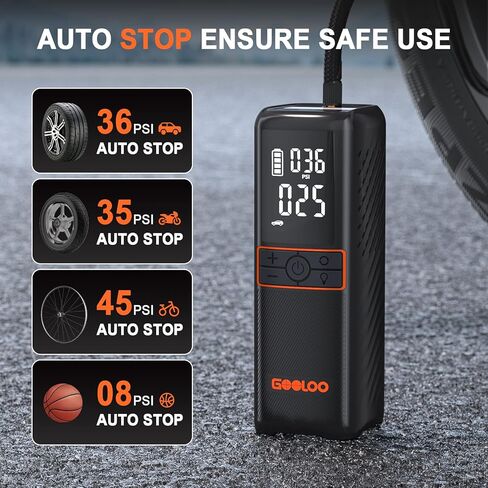 ضاغط هواء محمول منفاخ الإطارات GOOLOO GT160، مضخة هواء محمولة أسرع 3X 160 رطل لكل بوصة مربعة لإطارات السيارات، مضخة إطارات لاسلكية مع مقياس ضغط رقمي للسيارات والدراجات والكرات والدراجات النارية والإيقاف التلقائي in Kuwait