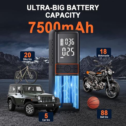 ضاغط هواء محمول منفاخ الإطارات GOOLOO GT160، مضخة هواء محمولة أسرع 3X 160 رطل لكل بوصة مربعة لإطارات السيارات، مضخة إطارات لاسلكية مع مقياس ضغط رقمي للسيارات والدراجات والكرات والدراجات النارية والإيقاف التلقائي in Kuwait