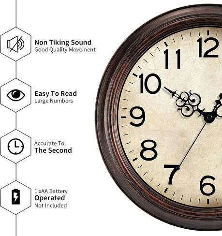 Wall Clocks Battery Operated Silent Non-Ticking Wall Clock 8.5 Inch Small Vintage Retro Rustic Style Decorative for Kitchen Living Room Home Office (Bronze) in Saudi Arabia