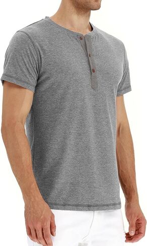 PEGENO Men's Fashion Casual Front Placket Short Sleeve Henley T-Shirts Cotton Shirts in Kuwait