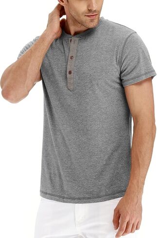 PEGENO Men's Fashion Casual Front Placket Short Sleeve Henley T-Shirts Cotton Shirts in Kuwait