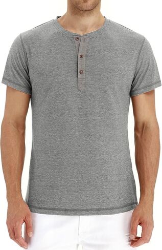 PEGENO Men's Fashion Casual Front Placket Short Sleeve Henley T-Shirts Cotton Shirts in Kuwait