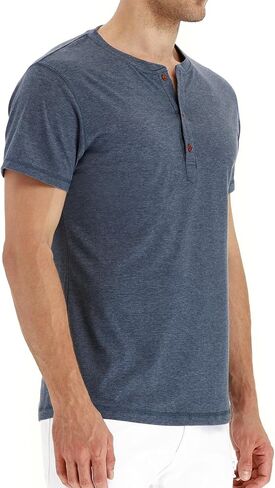PEGENO Men's Fashion Casual Front Placket Short Sleeve Henley T-Shirts Cotton Shirts in Kuwait