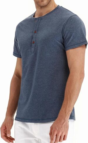 PEGENO Men's Fashion Casual Front Placket Short Sleeve Henley T-Shirts Cotton Shirts in Kuwait