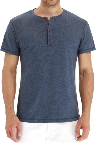 PEGENO Men's Fashion Casual Front Placket Short Sleeve Henley T-Shirts Cotton Shirts in Kuwait