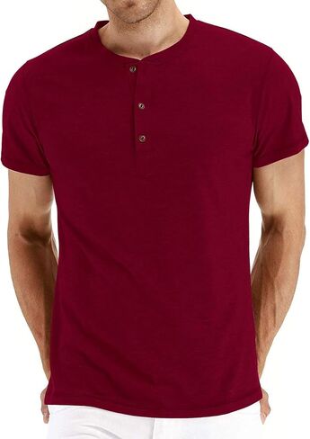 PEGENO Men's Fashion Casual Front Placket Short Sleeve Henley T-Shirts Cotton Shirts in Kuwait