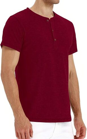 PEGENO Men's Fashion Casual Front Placket Short Sleeve Henley T-Shirts Cotton Shirts in Kuwait