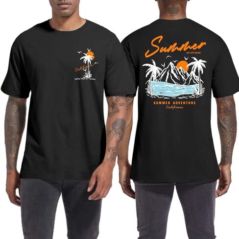 Tuislay Mens Graphic T-Shirts Casual Oversized Letter Print Beach Shirts Baggy Cotton Short Sleeve Tshirt Summer Tee Top in Saudi Arabia