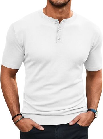 Runcati Mens Knit Henley Shirt Short Sleeve Casual Slim Fit T-Shirts Lightweight Pullover Tops in Saudi Arabia