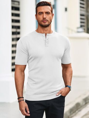 Runcati Mens Knit Henley Shirt Short Sleeve Casual Slim Fit T-Shirts Lightweight Pullover Tops in Saudi Arabia