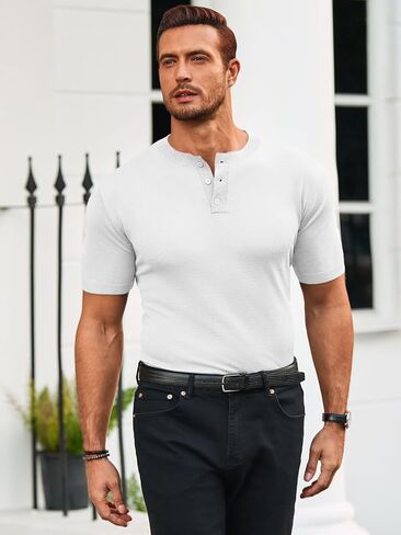 Runcati Mens Knit Henley Shirt Short Sleeve Casual Slim Fit T-Shirts Lightweight Pullover Tops in Saudi Arabia