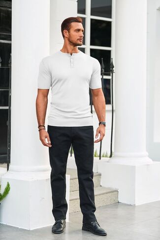Runcati Mens Knit Henley Shirt Short Sleeve Casual Slim Fit T-Shirts Lightweight Pullover Tops in Saudi Arabia