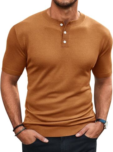 Runcati Mens Knit Henley Shirt Short Sleeve Casual Slim Fit T-Shirts Lightweight Pullover Tops in Saudi Arabia