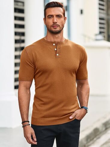 Runcati Mens Knit Henley Shirt Short Sleeve Casual Slim Fit T-Shirts Lightweight Pullover Tops in Saudi Arabia