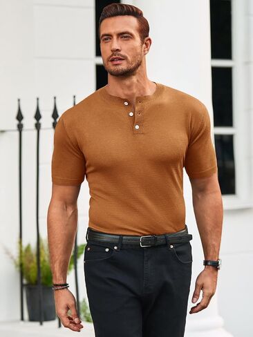 Runcati Mens Knit Henley Shirt Short Sleeve Casual Slim Fit T-Shirts Lightweight Pullover Tops in Saudi Arabia