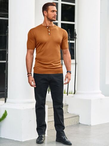 Runcati Mens Knit Henley Shirt Short Sleeve Casual Slim Fit T-Shirts Lightweight Pullover Tops in Saudi Arabia