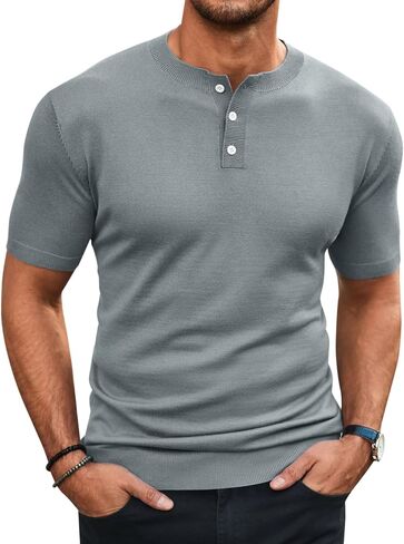 Runcati Mens Knit Henley Shirt Short Sleeve Casual Slim Fit T-Shirts Lightweight Pullover Tops in Saudi Arabia