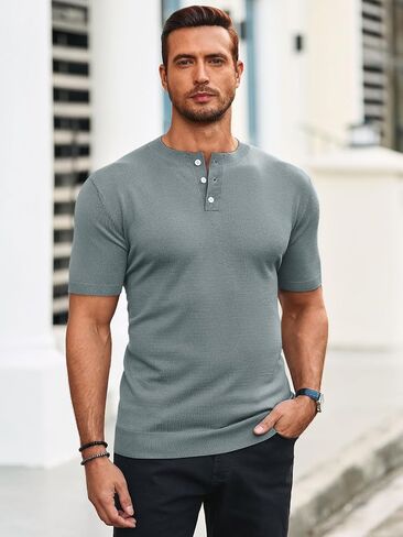 Runcati Mens Knit Henley Shirt Short Sleeve Casual Slim Fit T-Shirts Lightweight Pullover Tops in Saudi Arabia