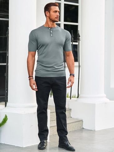 Runcati Mens Knit Henley Shirt Short Sleeve Casual Slim Fit T-Shirts Lightweight Pullover Tops in Saudi Arabia
