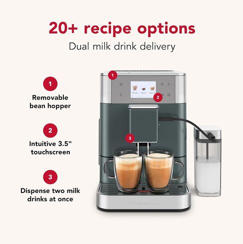 KitchenAid Fully Automatic Espresso Machine KF7, KES8557, Cast Iron Black | 20+ Recipe Options, Built-In Grinder, Smart Dosing, 2.2L Water Tank, Auto Milk Frothing, Removable Bean Hopper in Kuwait