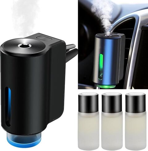 Smart Car Air Freshener,2024 New Automatic Car Air Diffuser&Freshener Three Adjusts,Intelligent Car Aroma Fresheners Diffuser Metal Case/Rechargeable(3Bottle Fragrance Included) (Black) in Saudi Arabia