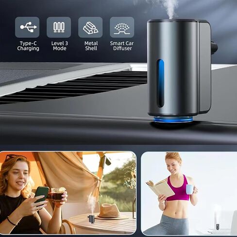 Smart Car Air Freshener,2024 New Automatic Car Air Diffuser&Freshener Three Adjusts,Intelligent Car Aroma Fresheners Diffuser Metal Case/Rechargeable(3Bottle Fragrance Included) (Black) in Saudi Arabia