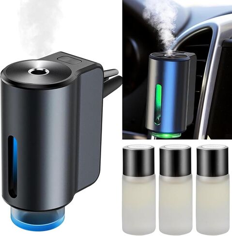 Smart Car Air Freshener,2024 New Automatic Car Air Diffuser&Freshener Three Adjusts,Intelligent Car Aroma Fresheners Diffuser Metal Case/Rechargeable(3Bottle Fragrance Included) (Black) in Saudi Arabia