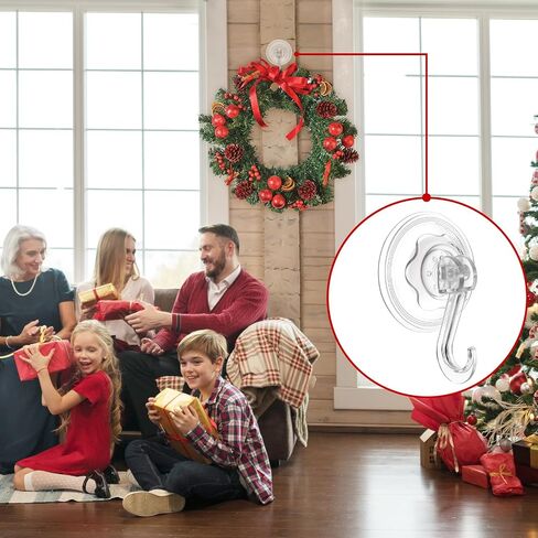 Molain 4 Pack Wreath Hanger, Large Clear Heavy Duty Suction Cup Wreath Hooks 22 LB Removable Strong Window Glass Door Suction Cup Wreath Holder for Halloween Christmas Wreath Decor in Saudi Arabia