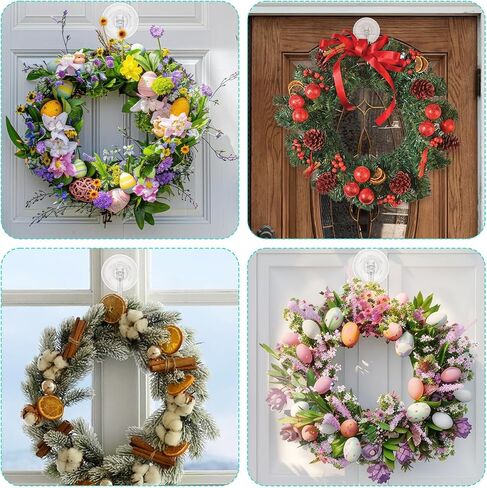 Molain 4 Pack Wreath Hanger, Large Clear Heavy Duty Suction Cup Wreath Hooks 22 LB Removable Strong Window Glass Door Suction Cup Wreath Holder for Halloween Christmas Wreath Decor in Saudi Arabia