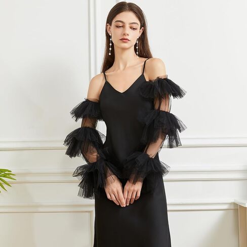 Huralona Women Long Puff Gloves Opera Velvet/Satin/Tulle Gloves Elbow Oversized Satin Ruffled Banquet Wedding Dance Party in Kuwait