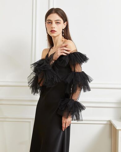 Huralona Women Long Puff Gloves Opera Velvet/Satin/Tulle Gloves Elbow Oversized Satin Ruffled Banquet Wedding Dance Party in Kuwait