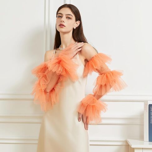 Huralona Women Long Puff Gloves Opera Velvet/Satin/Tulle Gloves Elbow Oversized Satin Ruffled Banquet Wedding Dance Party in Kuwait