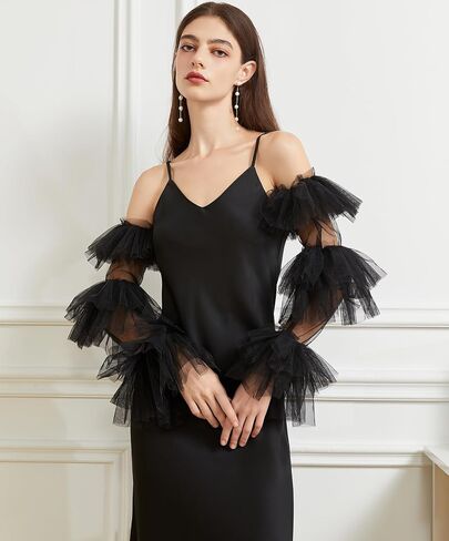 Huralona Women Long Puff Gloves Opera Velvet/Satin/Tulle Gloves Elbow Oversized Satin Ruffled Banquet Wedding Dance Party in Kuwait