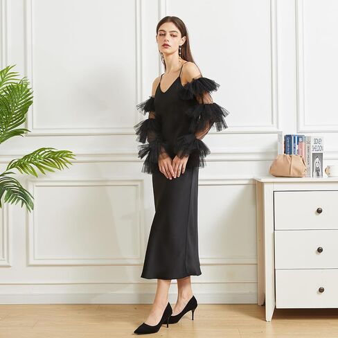 Huralona Women Long Puff Gloves Opera Velvet/Satin/Tulle Gloves Elbow Oversized Satin Ruffled Banquet Wedding Dance Party in Kuwait