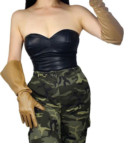 DooWay Women Long Leather Gauntlet Gloves 20" Faux Lambskin Stretch for Cosplay Dance Costume Party in Kuwait