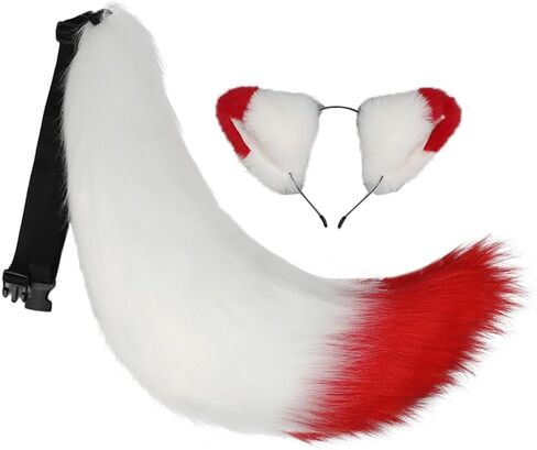 Faux Fur Fox Ears and Tail Set Furry Wolf Ears Headband Animal Big Tail Halloween Party Cosplay Costume Accessories in Saudi Arabia